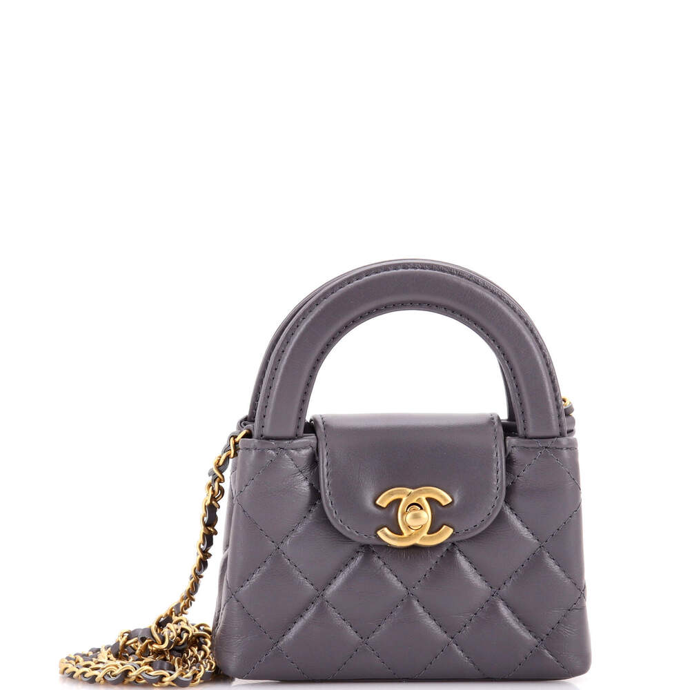 Chanel Nano Kelly Top Handle Shopping Bag Quilted Shiny Aged Calfskin - Picture 1 of 5
